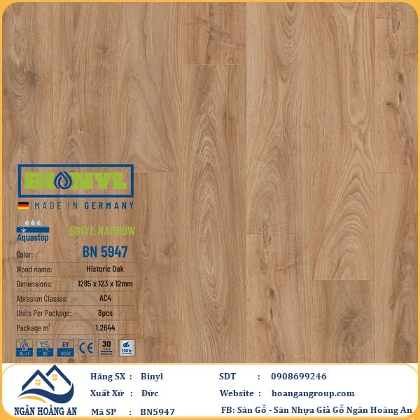 Sàn Gỗ Công Nghiệp Binyl BN5947 dày 12mm